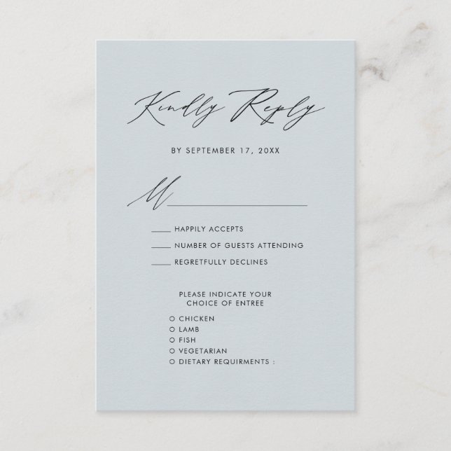Dusty Blue Elegant Script Minimalist Wedding RSVP Enclosure Card (Front)