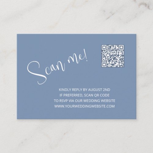 Dusty Blue Elegant Script  QR Code Wedding RSVP  Enclosure Card