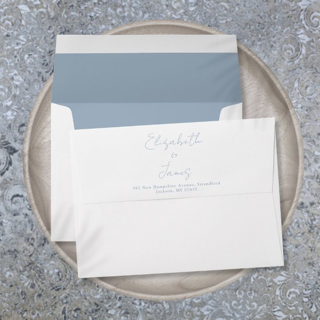 Dusty Blue Elegant Script Return Address Envelope (Dusty Blue Elegant Script Return Address Envelope)