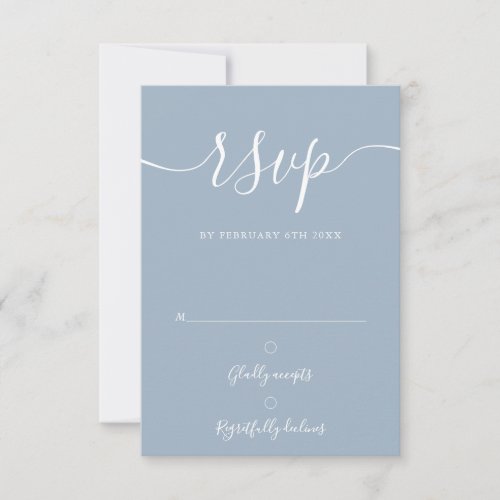 Dusty Blue Elegant Script Simple Modern RSVP Card