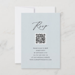 Dusty Blue Elegant Script Simple QR Wedding RSVP Card