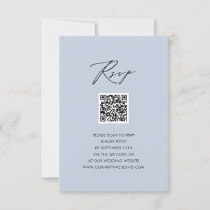 Dusty Blue Elegant Script Simple QR Wedding RSVP Card