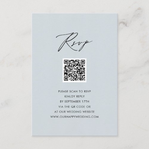 Dusty Blue Elegant Script Simple QR Wedding RSVP Enclosure Card