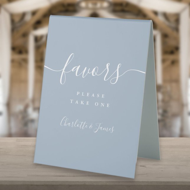 Dusty Blue Elegant Script Wedding Favors Table Tent (Dusty Blue Elegant Script Wedding Favors Table Table Tent Sign)