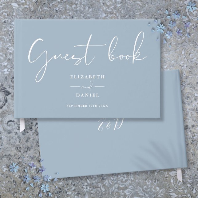 Dusty Blue Elegant Script Wedding Guest Book (Dusty Blue Elegant Script Wedding Guest Book)