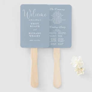 Dusty Blue Elegant Script Wedding Program Hand Fan