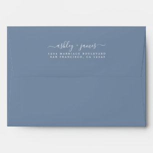 Dusty Blue Elegant Script Wedding Return Address Envelope