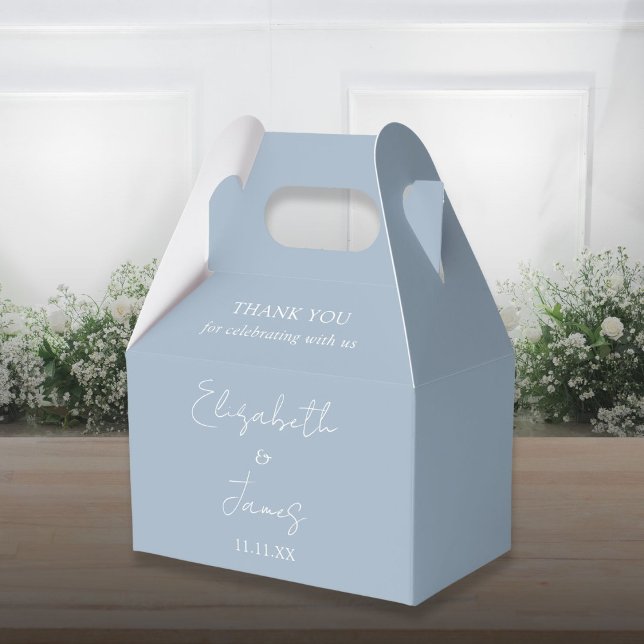 Dusty Blue Elegant Script Wedding Thank You Favor Boxes (Dusty Blue Elegant Script Wedding Thank You Favor Boxes)
