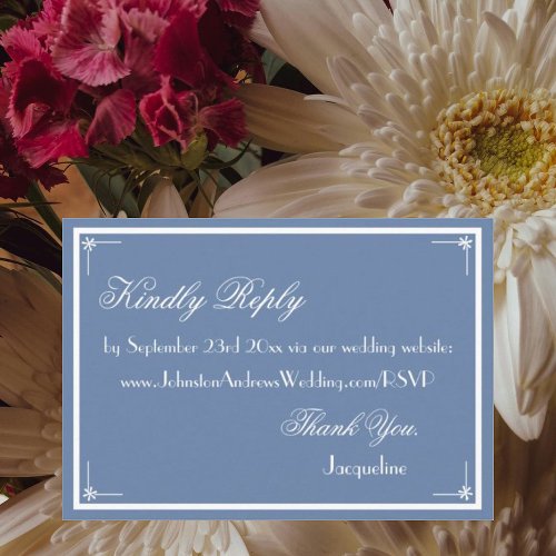 Dusty Blue elegant script wedding website RSVP Enclosure Card