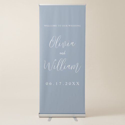 Dusty Blue Elegant Script Wedding Welcome Retractable Banner