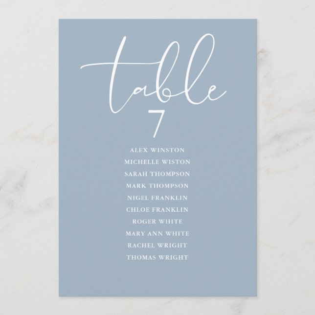 Dusty Blue Elegant Seating Plan Table Number (Front)