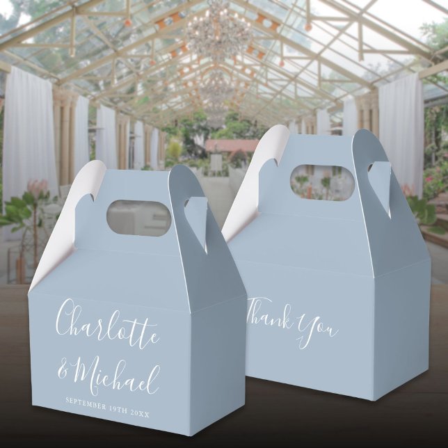 Dusty Blue Elegant Signature Script Wedding Favor Boxes (Dusty Blue Elegant Signature Script Wedding Favor Boxes)