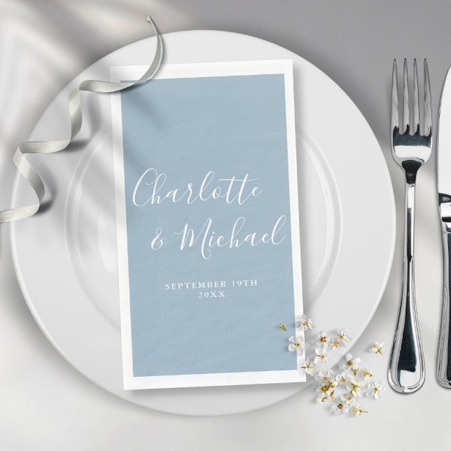 Dusty Blue Elegant Signature Script Wedding Paper Guest Towels (Creator Uploaded)