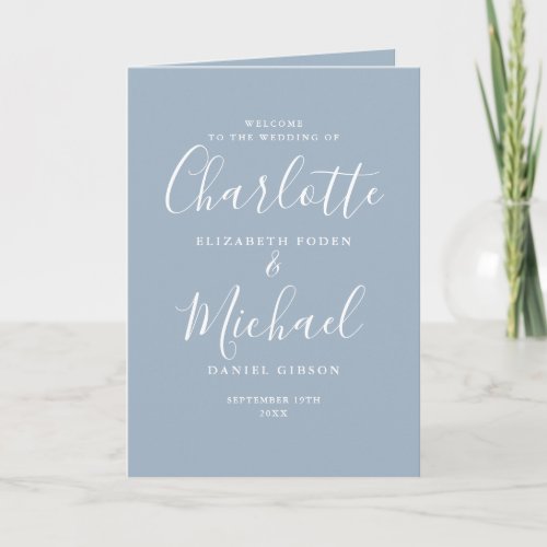 Dusty Blue Elegant Signature Script Wedding Program
