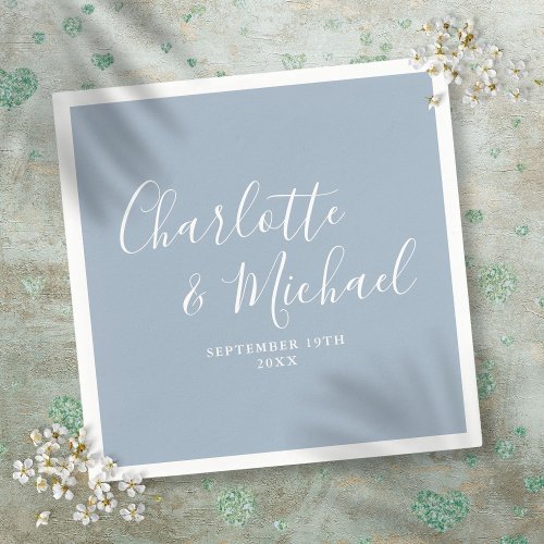 Dusty Blue Elegant Signature Wedding Napkins