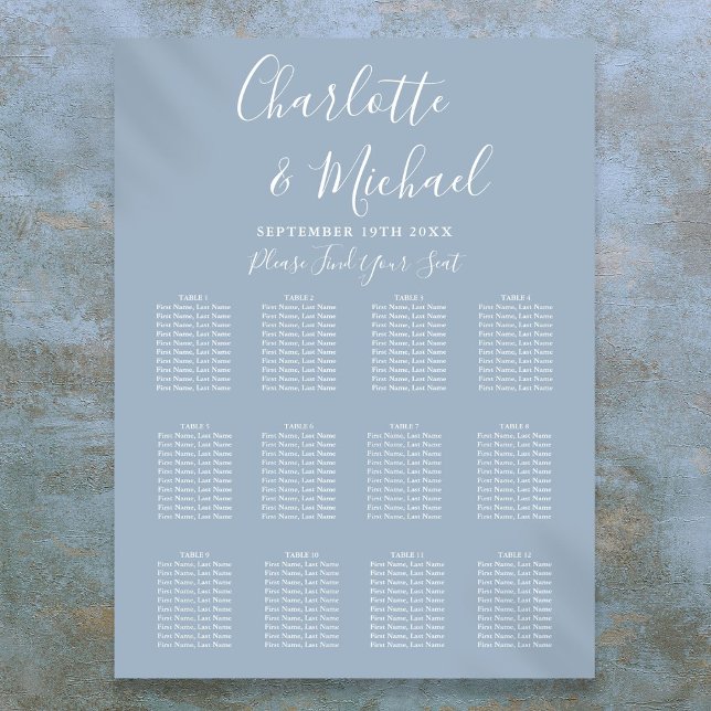 Dusty Blue Elegant Signature Wedding Seating Chart (Dusty Blue Elegant Signature Wedding Seating Chart)