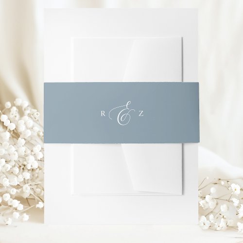 Dusty Blue Elegant Simple Monogram Wedding Invitation Belly Band