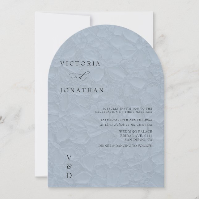 Dusty Blue Elegant Simple Wedding Invitation (Front)