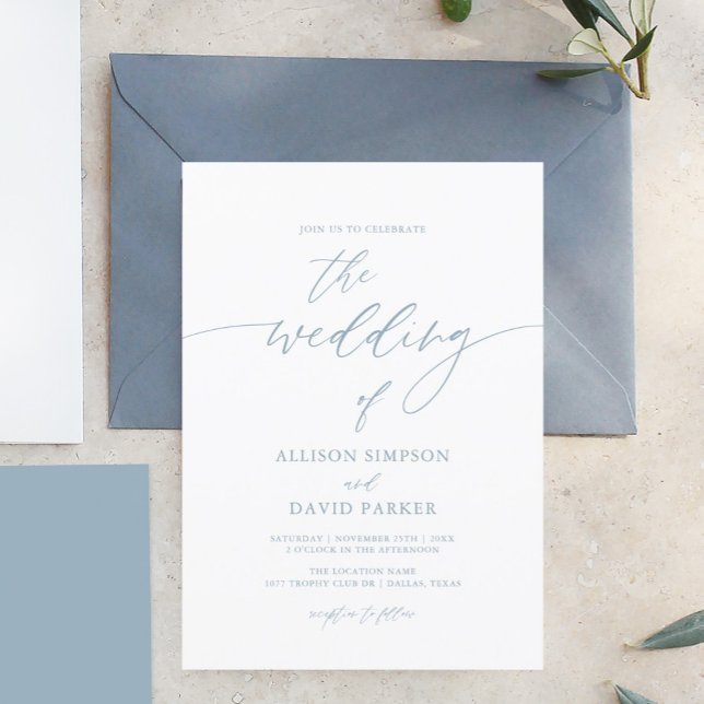 Dusty Blue Elegant Simple Wedding Invitations (Creator Uploaded)