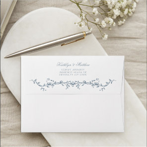 Dusty Blue Elegant Vintage Floral Wedding Envelope