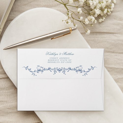 Dusty Blue Elegant Vintage Floral Wedding Envelope