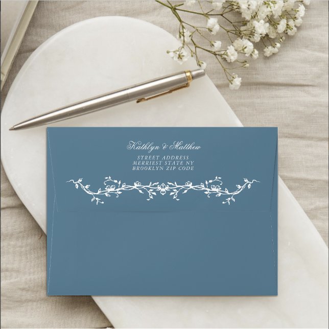 Dusty Blue Elegant Vintage Floral Wedding Envelope (Creator Uploaded)