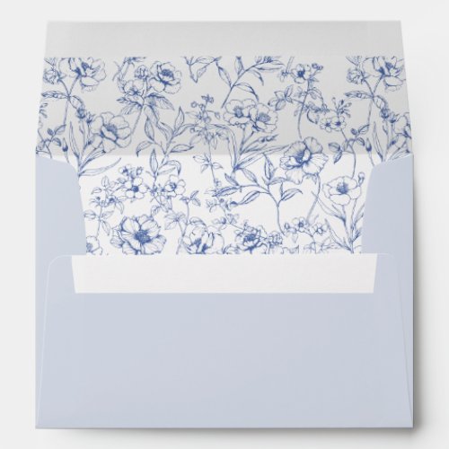 Dusty Blue Elegant Vintage Roses Crest Wedding Envelope