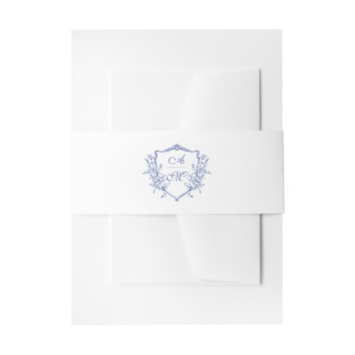 Dusty Blue Elegant Vintage Roses Crest Wedding Invitation Belly Band