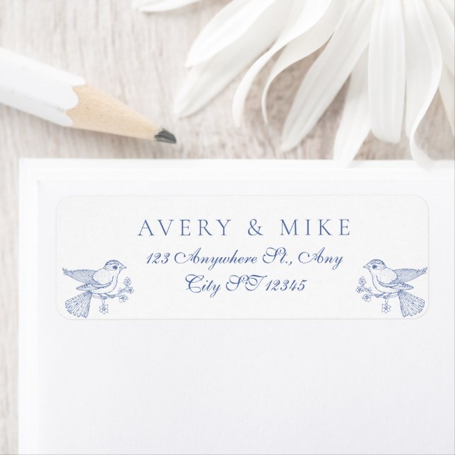 Dusty Blue Elegant Vintage Roses Crest Wedding Label (Insitu)