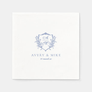Dusty Blue Elegant Vintage Roses Crest Wedding Napkins