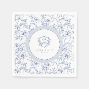 Dusty Blue Elegant Vintage Roses Crest Wedding Napkins