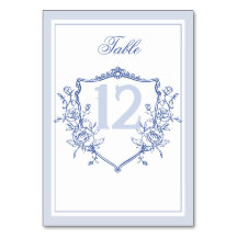 Dusty Blue Elegant Vintage Roses Crest Wedding