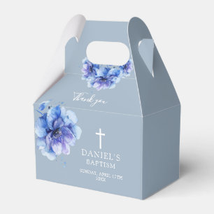 Dusty Blue Elegant Watercolor Floral Baptism Favor Boxes