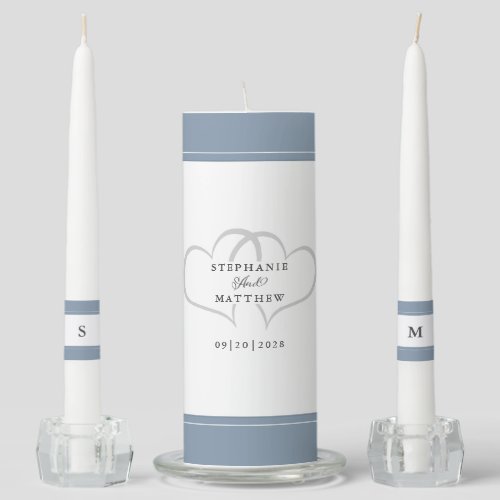 Dusty Blue Elegant Wedding Ceremony Bride Groom Unity Candle Set