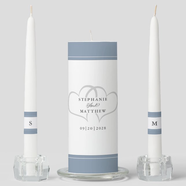 Dusty Blue Elegant Wedding Ceremony Bride Groom Unity Candle Set (Front)