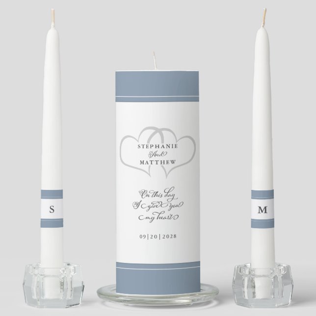 Dusty Blue Elegant Wedding Ceremony Bride Groom Unity Candle Set (Front)