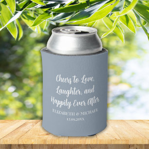 Dusty Blue Elegant Wedding Cheers to Love Can Cooler
