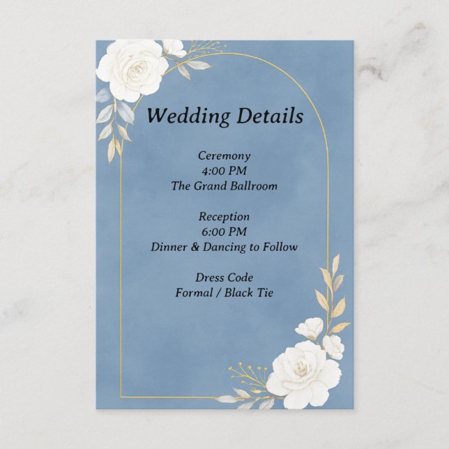 Dusty Blue Elegant Wedding Details Card (Front)