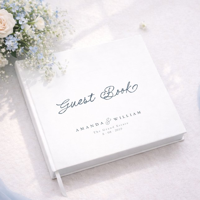Dusty Blue Elegant Wedding Guest Book with Names (Creator Uploaded)