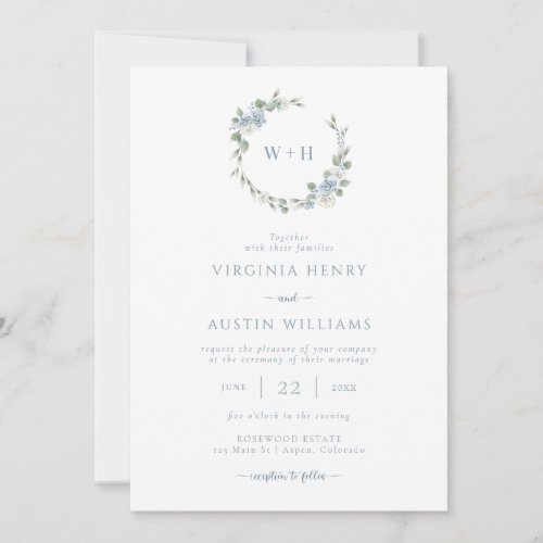 Dusty Blue Elegant Wedding Invitation