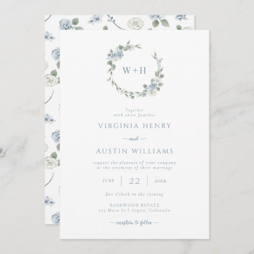 Dusty Blue Elegant Wedding Invitation