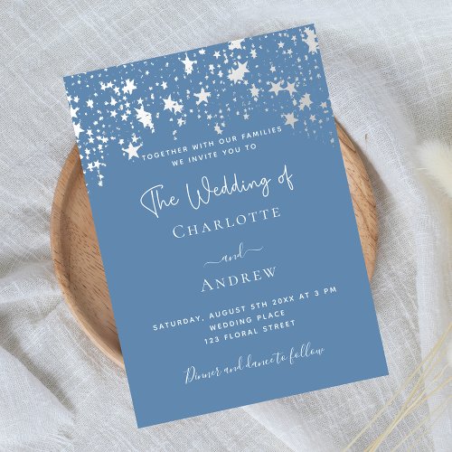 Dusty blue elegant wedding invitation postcard