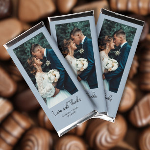 Dusty Blue Elegant Wedding Love and Thanks Photo Hershey Bar Favors