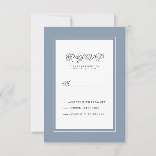 Dusty Blue Elegant Wedding Modern Reply Enclosure RSVP Card