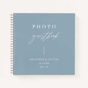 Dusty Blue Elegant Wedding Photo Guestbook Notebook