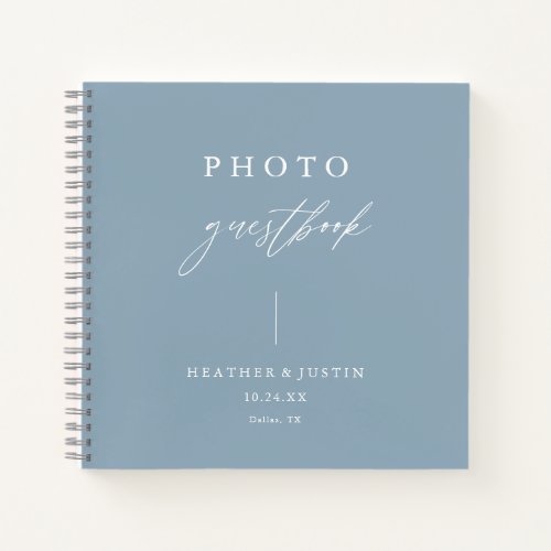Dusty Blue Elegant Wedding Photo Guestbook Notebook