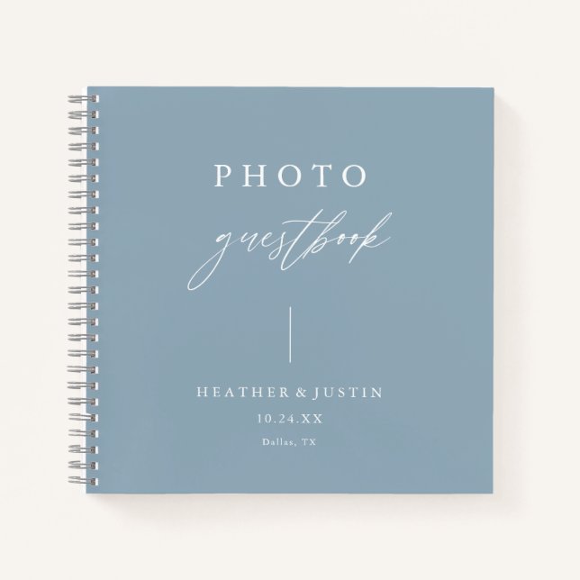 Dusty Blue Elegant Wedding Photo Guestbook Notebook (Front)