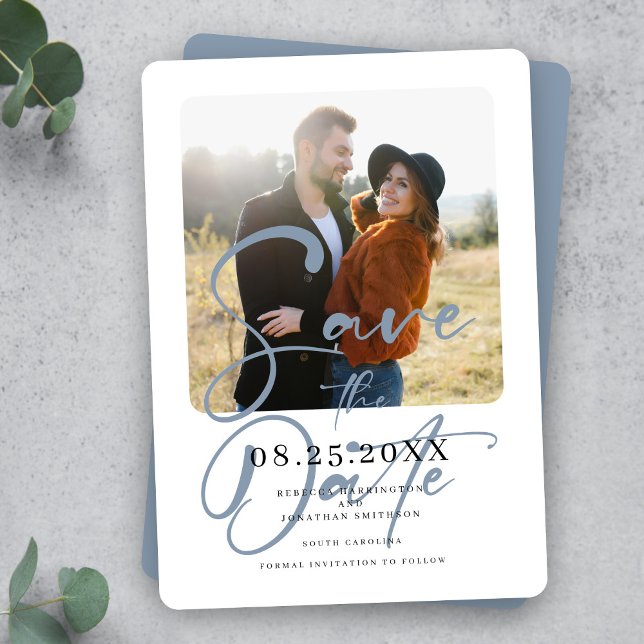 Dusty Blue Elegant Wedding Photo Save The Date (Creator Uploaded)