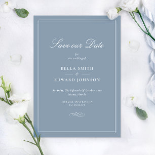 Dusty Blue Elegant Wedding Save the Date Invitation