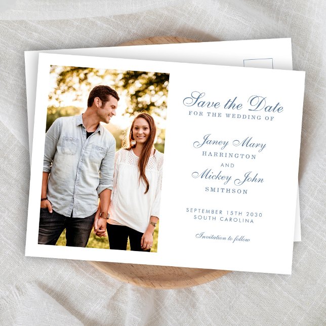 Dusty Blue Elegant Wedding Save The Date  Invitation Postcard (Creator Uploaded)